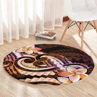 Polynesian Art Tattoo Round Carpet Plumeria Flowers Peach Gradient