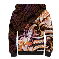 Polynesian Art Tattoo Sherpa Hoodie Plumeria Flowers Peach Gradient