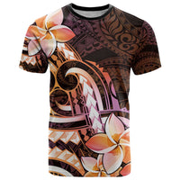 Polynesian Art Tattoo T Shirt Plumeria Flowers Peach Gradient