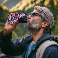 Polynesian Art Tattoo 4 in 1 Can Cooler Tumbler Plumeria Flowers Pink Gradient