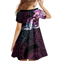 Polynesian Art Tattoo Family Matching Short Sleeve Bodycon Dress and Hawaiian Shirt Plumeria Flowers Pink Gradient LT05 - Polynesian Pride