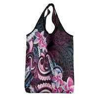 Polynesian Art Tattoo Grocery Bag Plumeria Flowers Pink Gradient