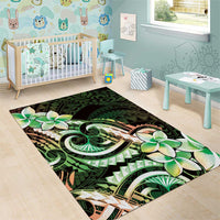 Polynesian Art Tattoo Area Rug Plumeria Flowers Green Gradient