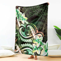 Polynesian Art Tattoo Blanket Plumeria Flowers Green Gradient