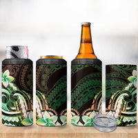 Polynesian Art Tattoo 4 in 1 Can Cooler Tumbler Plumeria Flowers Green Gradient