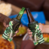 Polynesian Art Tattoo 4 in 1 Can Cooler Tumbler Plumeria Flowers Green Gradient