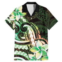Polynesian Art Tattoo Family Matching Mermaid Dress and Hawaiian Shirt Plumeria Flowers Green Gradient LT05 Dad's Shirt - Short Sleeve Green - Polynesian Pride