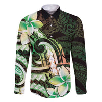Polynesian Art Tattoo Family Matching Mermaid Dress and Hawaiian Shirt Plumeria Flowers Green Gradient LT05 Dad's Shirt - Long Sleeve Green - Polynesian Pride