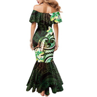 Polynesian Art Tattoo Family Matching Mermaid Dress and Hawaiian Shirt Plumeria Flowers Green Gradient LT05 - Polynesian Pride