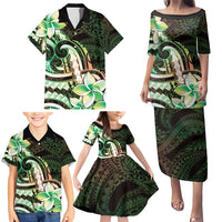 Polynesian Art Tattoo Family Matching Puletasi and Hawaiian Shirt Plumeria Flowers Green Gradient LT05 - Polynesian Pride