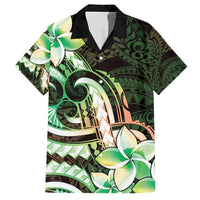 Polynesian Art Tattoo Family Matching Short Sleeve Bodycon Dress and Hawaiian Shirt Plumeria Flowers Green Gradient LT05 Dad's Shirt - Short Sleeve Green - Polynesian Pride