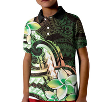 Polynesian Art Tattoo Kid Polo Shirt Plumeria Flowers Green Gradient