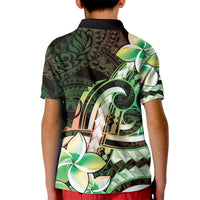 Polynesian Art Tattoo Kid Polo Shirt Plumeria Flowers Green Gradient