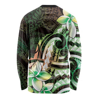 Polynesian Art Tattoo Long Sleeve Shirt Plumeria Flowers Green Gradient