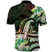 Polynesian Art Tattoo Polo Shirt Plumeria Flowers Green Gradient