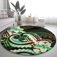 Polynesian Art Tattoo Round Carpet Plumeria Flowers Green Gradient