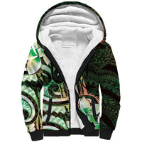 Polynesian Art Tattoo Sherpa Hoodie Plumeria Flowers Green Gradient