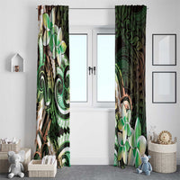 Polynesian Art Tattoo Window Curtain Plumeria Flowers Green Gradient
