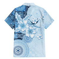 Hawaii Tapa Pattern With Blue Hibiscus Family Matching Mermaid Dress and Hawaiian Shirt