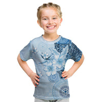 Hawaii Tapa Pattern With Blue Hibiscus Kid T Shirt