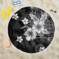 Hawaii Tapa Pattern With Black Hibiscus Beach Blanket