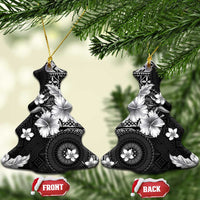 Hawaii Tapa Pattern With Black Hibiscus Ceramic Ornament