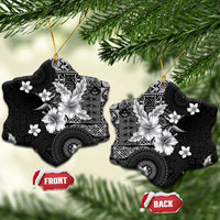 Hawaii Tapa Pattern With Black Hibiscus Ceramic Ornament