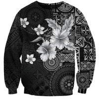 Hawaii Tapa Pattern With Black Hibiscus Sweatshirt