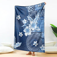 Hawaii Tapa Pattern With Navy Hibiscus Blanket