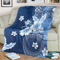 Hawaii Tapa Pattern With Navy Hibiscus Blanket