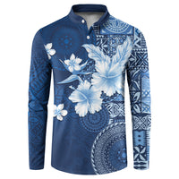 Hawaii Tapa Pattern With Navy Hibiscus Button Sweatshirt