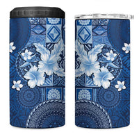 Hawaii Tapa Pattern With Navy Hibiscus 4 in 1 Can Cooler Tumbler