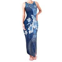 Hawaii Tapa Pattern With Navy Hibiscus Family Matching Tank Maxi Dress and Hawaiian Shirt