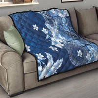 Hawaii Tapa Pattern With Navy Hibiscus Quilt