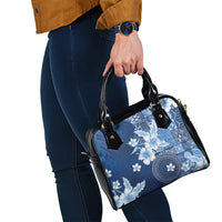 Hawaii Tapa Pattern With Navy Hibiscus Shoulder Handbag