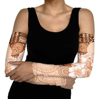 Hawaii Tapa Pattern With Brown Hibiscus Arm Sleeves - Polynesian Pride