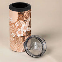 Hawaii Tapa Pattern With Brown Hibiscus 4 in 1 Can Cooler Tumbler