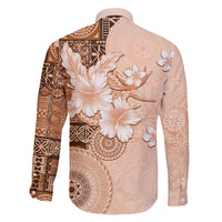 Hawaii Tapa Pattern With Brown Hibiscus Family Matching Summer Maxi Dress and Hawaiian Shirt