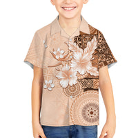 Hawaii Tapa Pattern With Brown Hibiscus Family Matching Tank Maxi Dress and Hawaiian Shirt