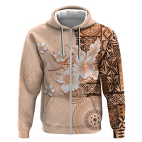Hawaii Tapa Pattern With Brown Hibiscus Zip Hoodie