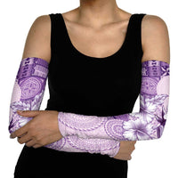 Hawaii Tapa Pattern With Violet Hibiscus Arm Sleeves - Polynesian Pride