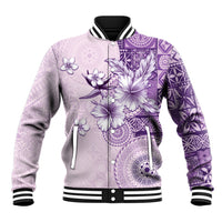 Hawaii Tapa Pattern With Violet Hibiscus Baseball Jacket
