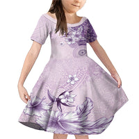 Hawaii Tapa Pattern With Violet Hibiscus Family Matching Mermaid Dress and Hawaiian Shirt