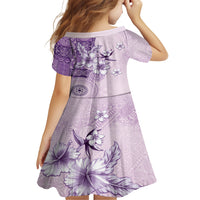 Hawaii Tapa Pattern With Violet Hibiscus Family Matching Summer Maxi Dress and Hawaiian Shirt