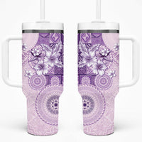 Hawaii Tapa Pattern With Violet Hibiscus Tumbler With Handle