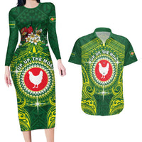 Personalized American Samoa Manua Cession Day Couples Matching Long Sleeve Bodycon Dress and Hawaiian Shirt Up Up The Moa