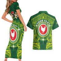Personalized American Samoa Manua Cession Day Couples Matching Short Sleeve Bodycon Dress and Hawaiian Shirt Up Up The Moa