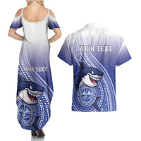 Personalized Samoana High School Couples Matching Summer Maxi Dress and Hawaiian Shirt Polynesian Tribal Shark