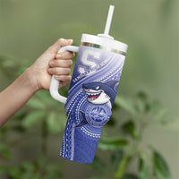 Personalized Samoana High School Tumbler With Handle Polynesian Tribal Shark