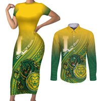 Personalized Leone High School Couples Matching Short Sleeve Bodycon Dress and Long Sleeve Button Shirt Leone Lion